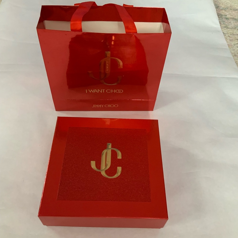 Jimmy Choo Red and Gold Gift Bag with Box - Picture 2 of 3